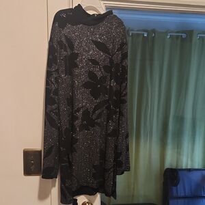 Black and Silver Floral Long Sleeve Dress